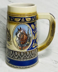 CERAMARTE Brazil Budweiser Relief HORSE Anheuser Busch Cobalt Blue Beer Stein 7” - Picture 1 of 9