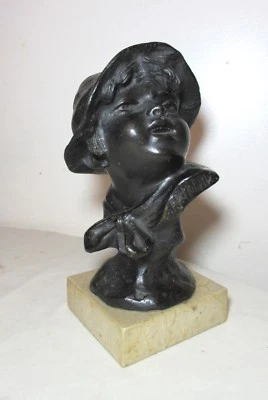 antique 1800s Francesco Paolo Michetti bronze child bust statue sculpture marble - Image 1 of 4