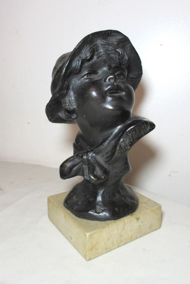 antique 1800s Francesco Paolo Michetti bronze child bust statue sculpture marble - Image 1 of 4