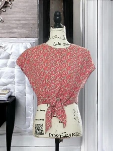 ZARA Cropped Top Women’s Red Floral Print Round Neck Short Sleeves Knot Front L - Picture 1 of 4
