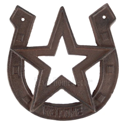 Large Horseshoe Star Welcome Sign Plaque Cast Iron Antique Style Rustic Western - Image 1 of 2
