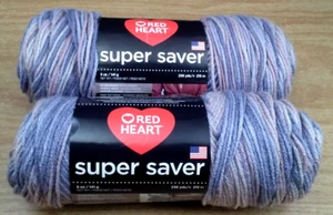 2 Skeins Red Heart Super Saver 5 oz 236 Yards Mulberry Mix - Picture 1 of 3