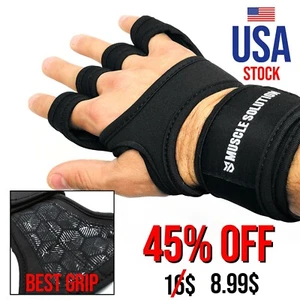 Gym Gloves Weight Lifting Bodybuilding Workout Crossfit Training Wrist Wrap Grip - Picture 1 of 5