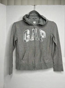 GAP Kids Girl Gray Zip Up Hoodie Size Large 10, Sequin Logo - Picture 1 of 7