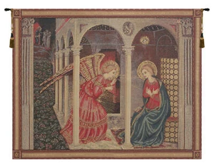 Verkündigung mit Gold Lurex Europäischer Wandteppich, Religiöse Christliche Kunst - Bild 1 von 4
