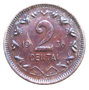 1936 Lithuania Lietuva 2 Centai Cent Coin - Picture 1 of 2