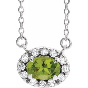 Collar de platino de 18" de peridoto natural de 5x3 mm y diamantes naturales de 0,05 CTW - Imagen 1 de 2