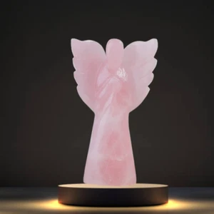 Natural Pink Rose Quartz Crystal Carved Angel Fairy Energy Gift - 3 Inch - Picture 1 of 5