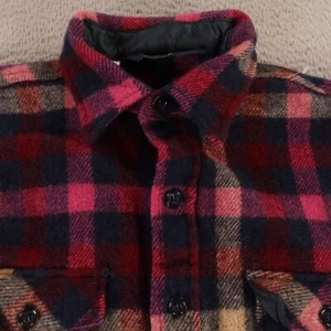 VINTAGE Woolrich Shirt Womens XL Pink Blue Shepherds Check Wool Flannel Heavy - Picture 1 of 11