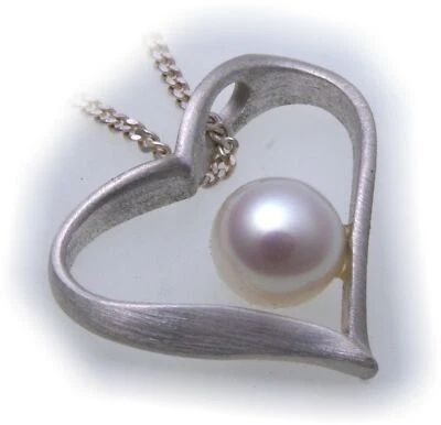 Ciondolo A Cuore Con Perla In Argento 925 Perla Coltivata In Argento Sterlingo - Immagine 1 di 4