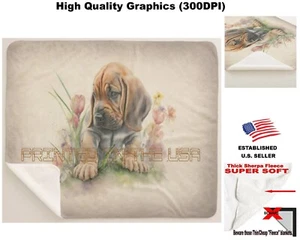 Bloodhound Welpe Hund Blumen Aquarell Kunst #2 Sherpa Fleece Überwurf Decke - Bild 1 von 6