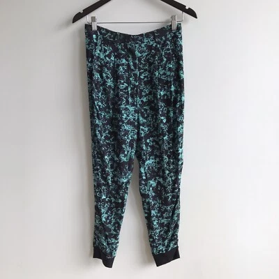 Scanlan Theodore Turq Blue Black Printed Jogger Style Silk Blend Pants Size 8 - Image 1 of 4