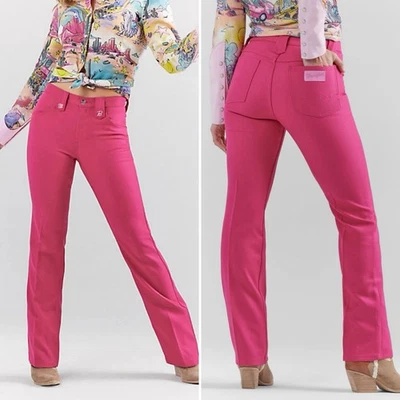 Wrangler x Barbie Wrancher Pink Patch Pants Womens 26x32 High Rise Bootcut Retro - Image 1 of 4