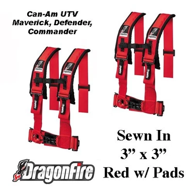 2 Can-Am BRP UTV Dragonfire H-Style 4 Point Sewn In Style Harness Red 3" w/Pads - Image 1 of 2