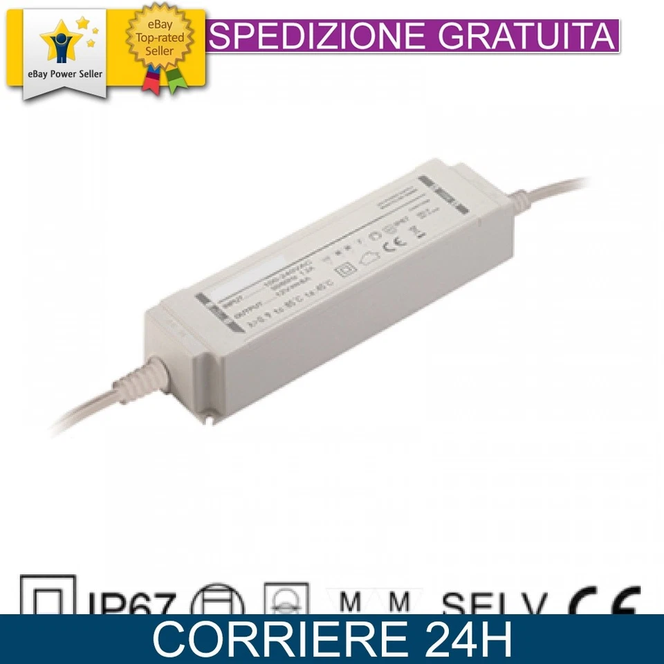Alimentatore Impermeabile IP67 12V 24W 2A LED Driver Esterno 118x35x26mm - Immagine 1 di 1