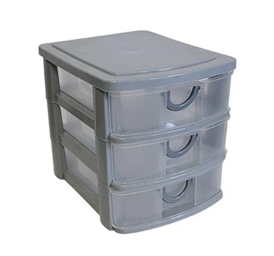 3 Drawer Mini Plastic Organizer, 7.5x6x6.5, Gray, Makeup, Crafts, Desktop - Image 1 of 4