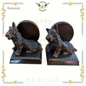 Scottish Terrier Scottie Hund Vintage Art Deco Bronze Buchstützen Türstopper 2er Set - Bild 1 von 6
