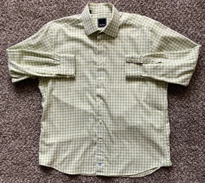 David Donahue Dress Shirt Men's 16.5 32/33 Green White Check Long Sleeve Cotton - Picture 1 of 8