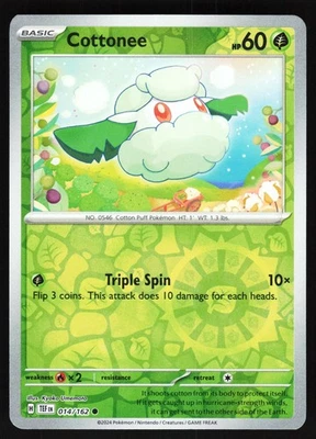 Cottonee 014/162 Pokemon SV05: Temporal Forces Reverse Holo Common NM - Image 1 of 2