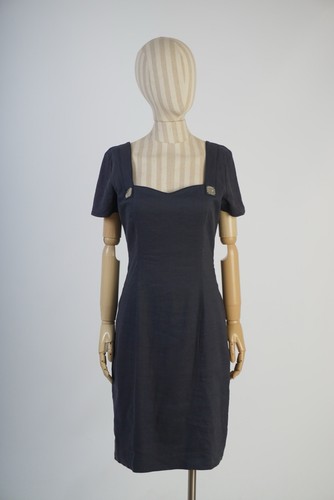 Abito Versace Jeans Couture grigio misto lino lunghezza ginocchio taglia 28 42 vintage