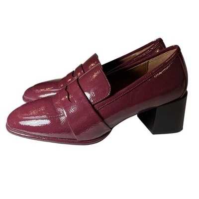 Mocasines de charol rojo granate aerosoles tacones en bloque sin cordones punta cuadrada 9 Foto 1 de 4