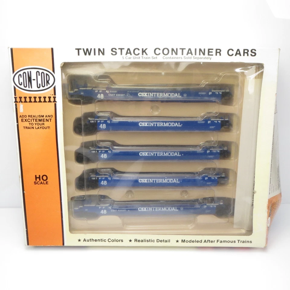 CSX Intermodal Twin Stack Container Cars Vintage Con-Cor HO Scale Freight Set - Image 1 of 4