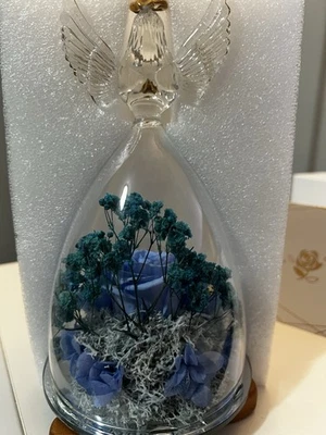 玻璃天使保存玫瑰雕像-蓝色/绿色,个性化可选免费! — 第 1/3 张图片