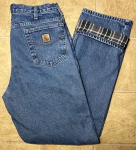 Carhartt Flannel Lined Jeans B172 DST Mens 34x36 Relaxed Fit Blue Denim Workwear - Picture 1 of 7