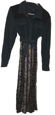 B.T. Vestido Express Denim Manga Larga Botón Frontal Corbata Cintura Talla 9/10 Foto 1 de 4