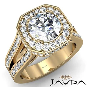 Anillo de compromiso de diamantes de corte redondo con vástago dividido con halo GIA I VS2 2,84 quilates - Imagen 1 de 12