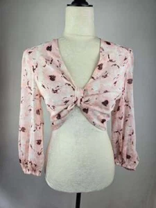 Neu mit Etikett! EXPRESS Größe Small Damen rosa Blumen elegantes bauchfreies Oberteil lange Ärmel - Bild 1 von 2