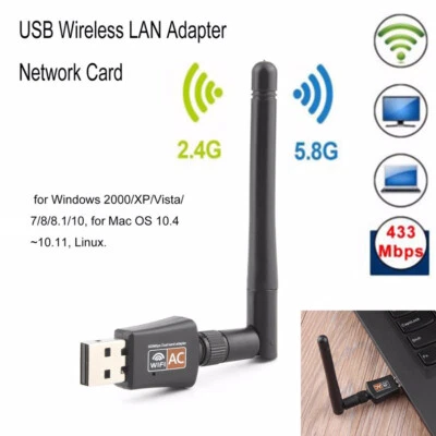 600Mbps USB Wifi Adapter Dual Band 2.4G/5.8G Antenna Wireless Network Dongle New - Image 1 of 4