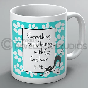 Alles schmeckt besser mit Katzenhaar drin Tasse Becher Katzen Kätzchen lustig süß - Bild 1 von 4