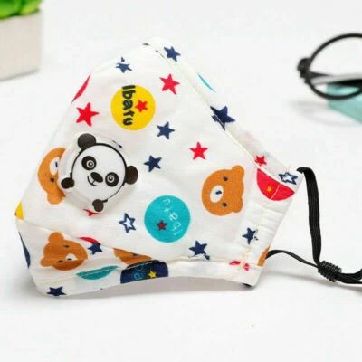 Mascarilla facial de tela reutilizable para niños pequeños con válvula de respiración y filtros PM2.5 Foto 1 de 2