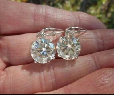 4Ct Lab Created Diamond Leverback Drop/Dangle Earrings 14K White Gold Finish - Image 1 of 4