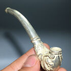 Tibetan Silver copper Dragon Head pipe Smoking Tool Statue Sacred Tobacco rod39