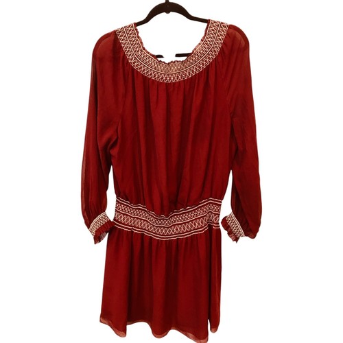 Abito donna Tory Burch boho seta rosso bordeaux manica lunga ricamato foderato