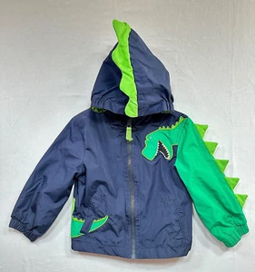 London Fog Hooded & Lined Blue & Green Dinosaur Rain Slicker Jacket, 24 mos. - Picture 1 of 3