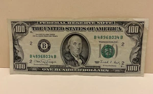 Series 1990 US One Hundred Dollar Bill $100 New York B 48968034 B - Picture 1 of 4