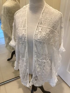 Curations Caravan weiß Häkelspitze Strand Überwurf Topper Jacke Schal Indien M - Bild 1 von 5