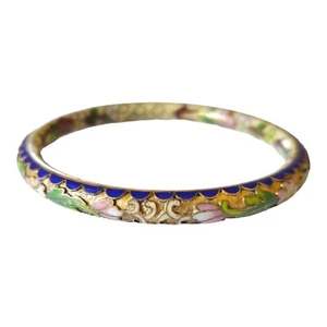 Vintage Cloisonne Blumenmuster Emaille erhöht Metallarmreif Armband goldfarben mehrfarbig - Bild 1 von 4