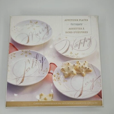 Pier 1 Importaciones Aperitivo Platos Juego de 4 Deseos de Navidad 6" Invitado Temporada de Vacaciones Foto 1 de 4