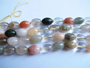 Multi color Rutilated quartz rice beads 10x14mm. Natural gemstone beads - Picture 1 of 6
