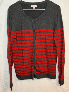 Merona Cardigan Women’s XL Grey Orange Striped Button Up Long Sleeve Sweater - Picture 1 of 4
