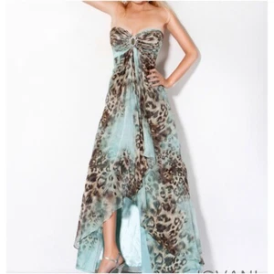 Jovani Strapless Animal Print Prom Formal Dress Turquoise Blue Brown Size 0 NWT - Picture 1 of 5