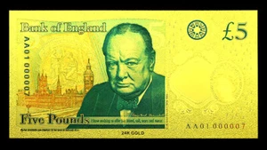 ★ GRANDE BRETAGNE / UK : BILLET POLYMER " OR " 5 LIVRES / POUNDS CHURCHILL ★ I - Picture 1 of 3