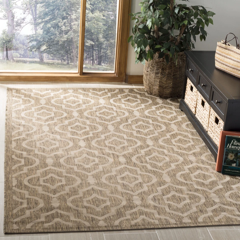 SAFAVIEH Indoor Outdoor CY6926-242 Courtyard Brown / Bone Rug - Image 1 of 4