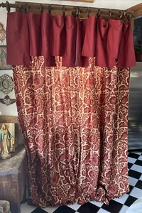 PAIR Bespoke Custom Curtains 51"x100" Per Panel Red/Cream-Birds/Floral-Lined - Picture 1 of 24