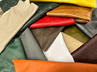 GENUINE LEATHER REMNANTS fabric lot craft various colours and textures 1kg mixed - Image 1 of 4