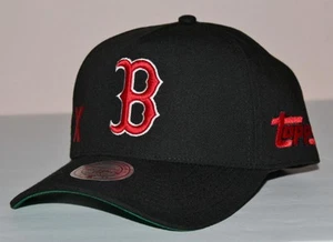 BOSTON RED SOX Cap Mitchell & Ness Snapback Hat 1986 TOPPS LOGO Black & RED *4K - Picture 1 of 9